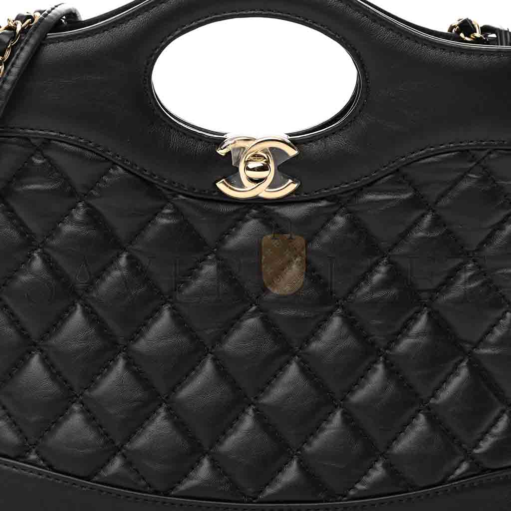 CHANEL MASTER SHINY CRUMPLED CALFSKIN QUILTED MINI 31 SHOPPING BAG BLACK (24.5*22*5.5cm) 